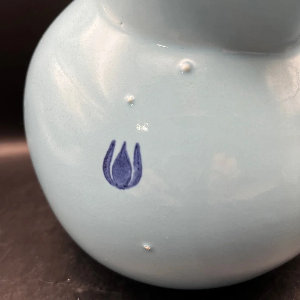 Vtg Light Blue Ceramic Cronin Ball Pitcher Ice Lip USA 1950 7
